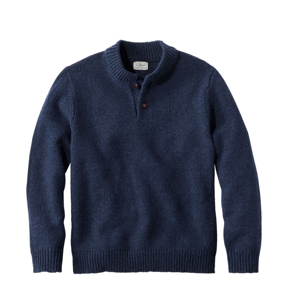 LL Bean Men’s Classic Ragg Wool Sweater Henley Size Medium Nautical Navy